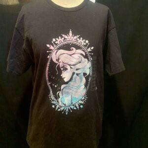 Disney Frozen Black T-Shirt with Pastel Princess Design